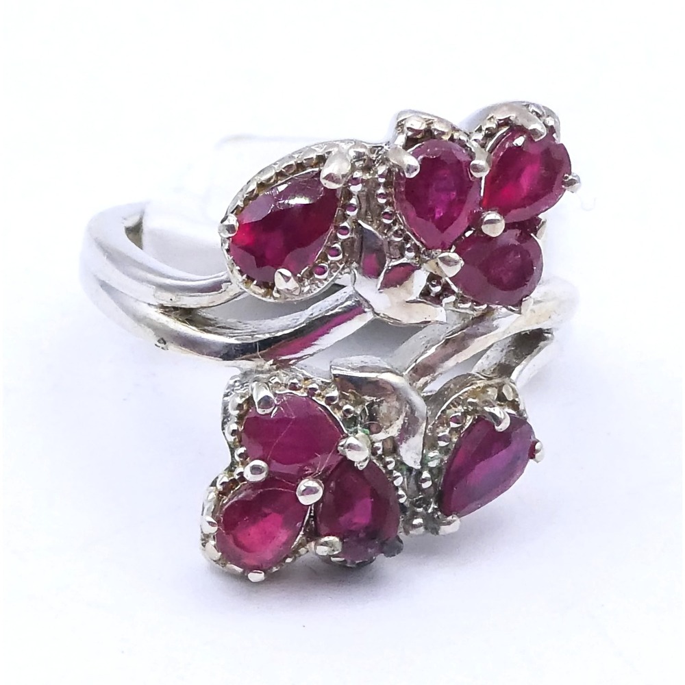 Djoy Ruby Platinum Over Sterling Silver Red African Bypass Flower Sz 7 Ring